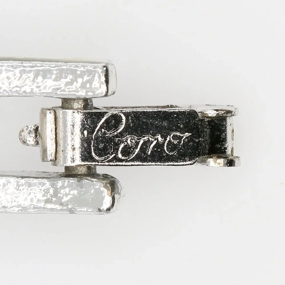 Vintage Coro Silver Toned Sparkling Rhinestones Hinged Bangle Bracelet‎ 1950s